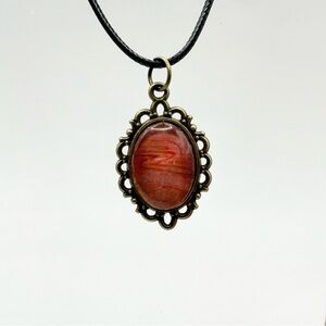 Vintage-Inspired Red and Bronze Pendant Necklace